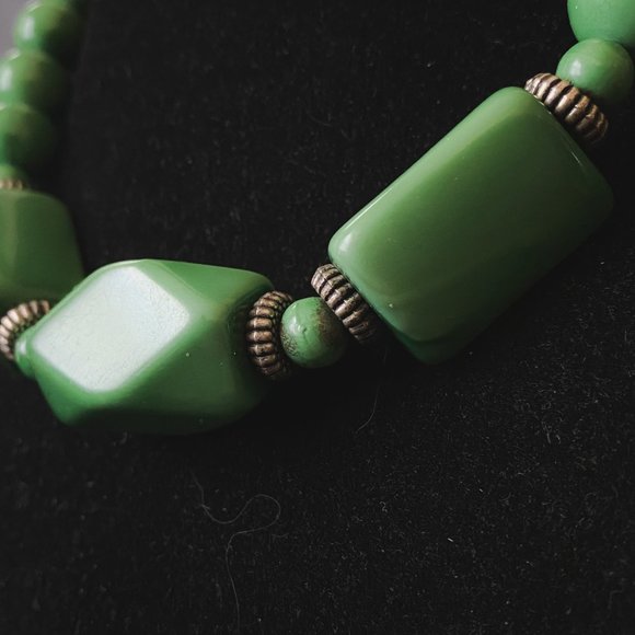 Vintage Green Acrylic Chunky Beaded Geometric Choker Collar Retro Funky Necklace - Picture 3 of 10